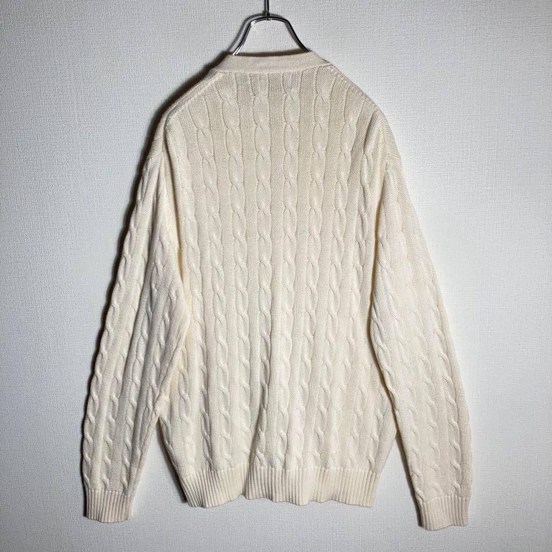 6366.【極美品】LAUREN RALPH LAUREN ケーブルカーディガン 極美品】RALPH LAUREN カーディガン ケーブルニット 刺繍ロゴ XL