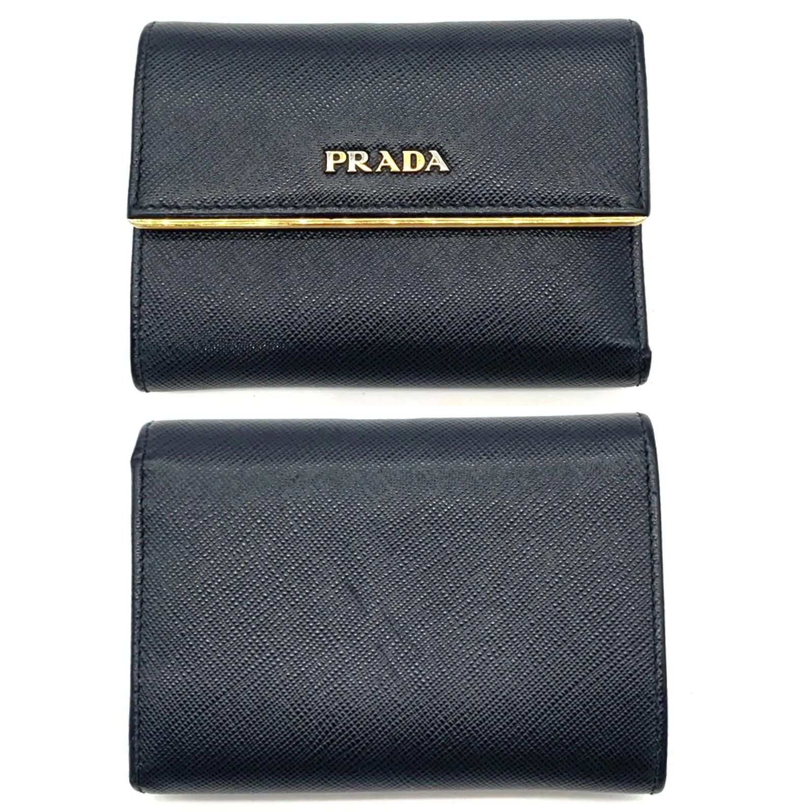 ▽PRADA/プラダ サフィアーノレザー 三つ折り財布 レディース ブラック