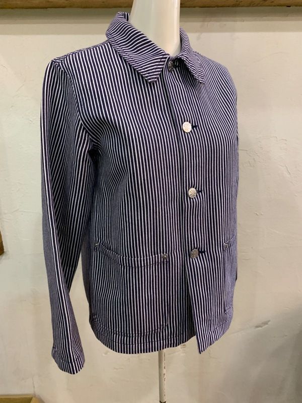 agnes b フレンチワークジャケット　カバーオール　アニエスベー　ヒッコリー agnes b フレンチワークジャケット カバーオール アニエスベー