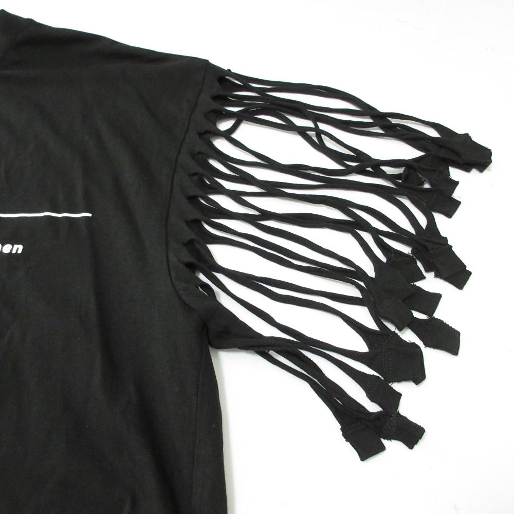 MM6 - 美品 21SS MM6 エムエムシックス メゾンマルジェラ ロゴ ストレッチ フレンチスリーブ フリンジ Tシャツ S ブラック レディース 古着 中古 USED 美品 21SS MM6 エムエムシックス メゾンマルジェラ ロゴ