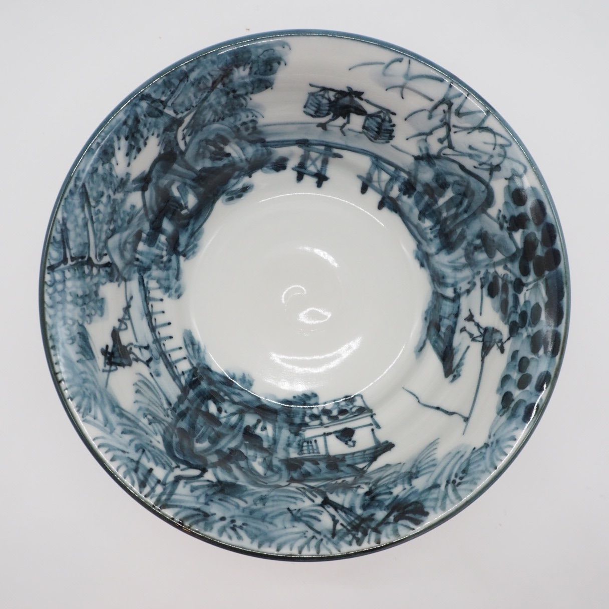 陶器　京焼　清水焼　六齋窯　村田幸之介　大鉢　黄地山水画　山水画　新品未使用品 陶器 京焼 清水焼 六齋窯 村田幸之介 大鉢 黄地山水画 山水画