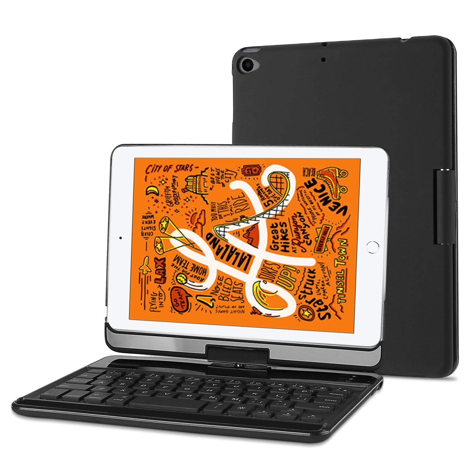 【数量限定】Mini 4 4 Mini Mini Mini iPad iPad iPad / 2015 / 2019 Gen 5th Apple インチ 7.9 無線キーボード -ブラック スタンドケース スマートカバー スリム 360度回転 ケース キーボー