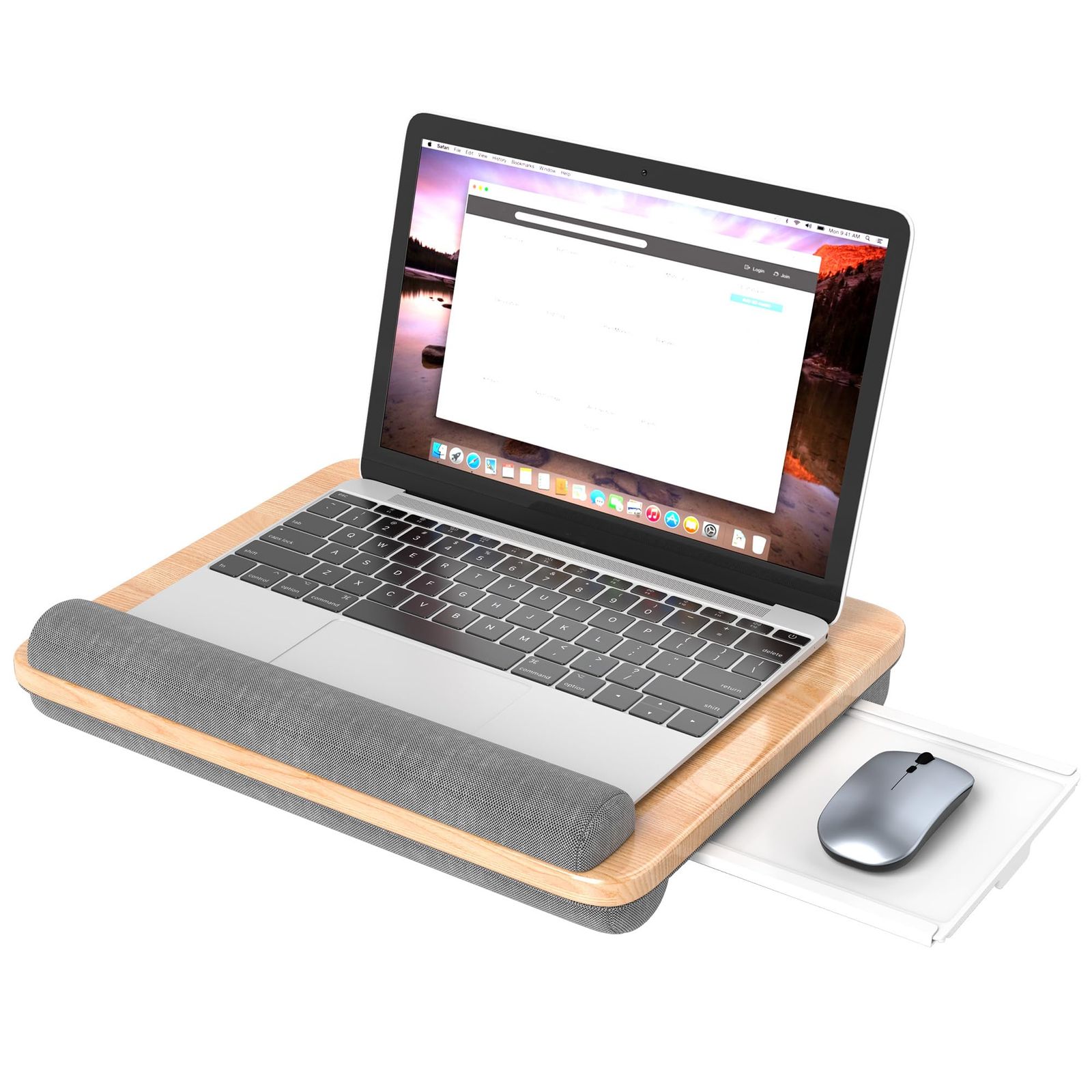 【在庫処分】リストクッション付き PCデスク 引き出し式マウストレイ付き 15.6型対応 ノートパソコン用ラップデスク PC 膝上タブレットスタンド 持ち運び便利 膝上テーブル 膝上作業 自宅 GOO