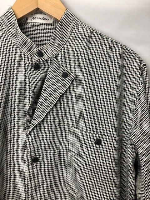 BONTON バンドカラー　ボックスシャツ　アシンメトリー　エンブロイダリー　長袖シャツ　ハウンドトゥース　サイズM　06051919　01