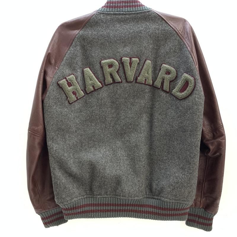 90s HARVARD UNIVERSITY スタジャン 袖レザー 牛革 黒色