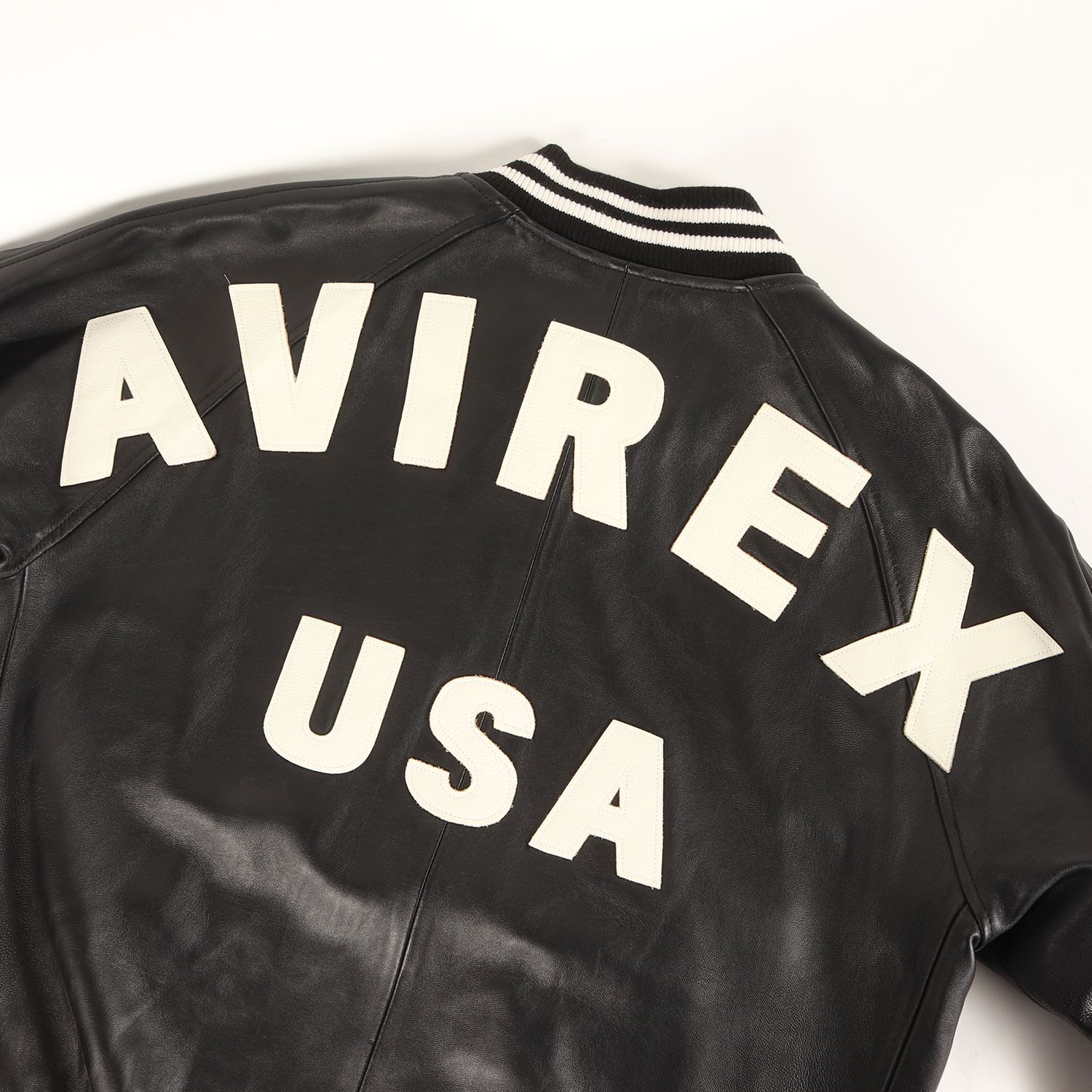 AVIREX アヴィレックス ジャケット ブラック 黒 サイズ XL バックロゴ シープスキンレザー バーシティ ジャケット BUCK LOGO SHEEP JEASEY JKT アウター ブルオン 上着 メンズ KANDAIZUMI_COM