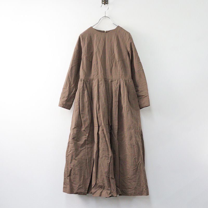 定価49500円 ヤエカ ライト YAECA WRITE 92756 WRITE LONG SLEEVE TUCK DRESS ライトロングスリーブタックドレス S 茶 2400014102062