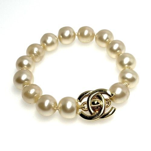 美品 シャネル ココマーク ブレスレット 14P フェイクパール パール ココ 中古】CHANEL シャネル ココマーク ターンロック ブレスレット