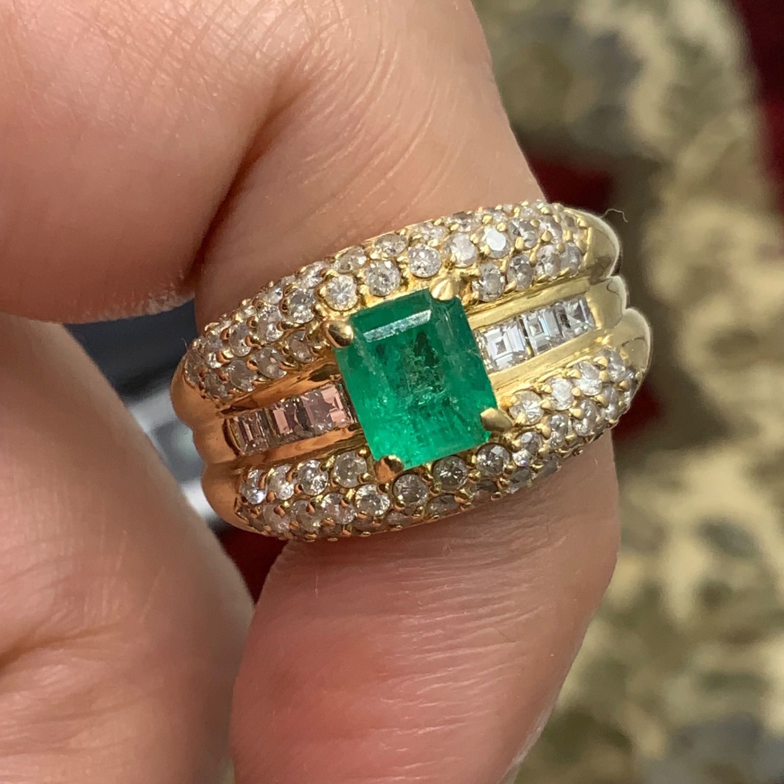 K18 エメラルド ダイヤモンドリング 9g 約15.5号 1.34ct 1.15ct