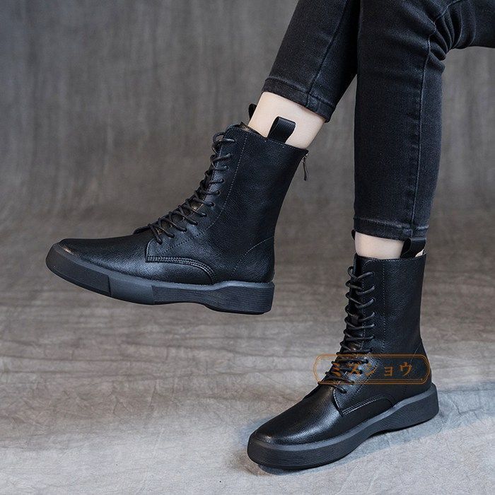 新品】ハルメク やわらかレザー裏起毛シューズ ブーツ ひらきボア