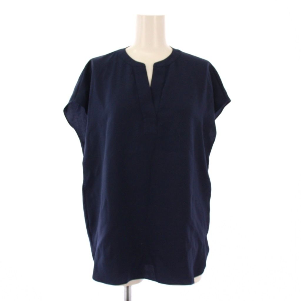 セオリー Theory 25SS SATIN GREPE EASY POPOVER サテングレープイージーポップオーバー シャツ ブラウス プルオーバー 半袖 フレンチスリーブ スキッパー S 紺 ネイビー 01-5208219 |BB