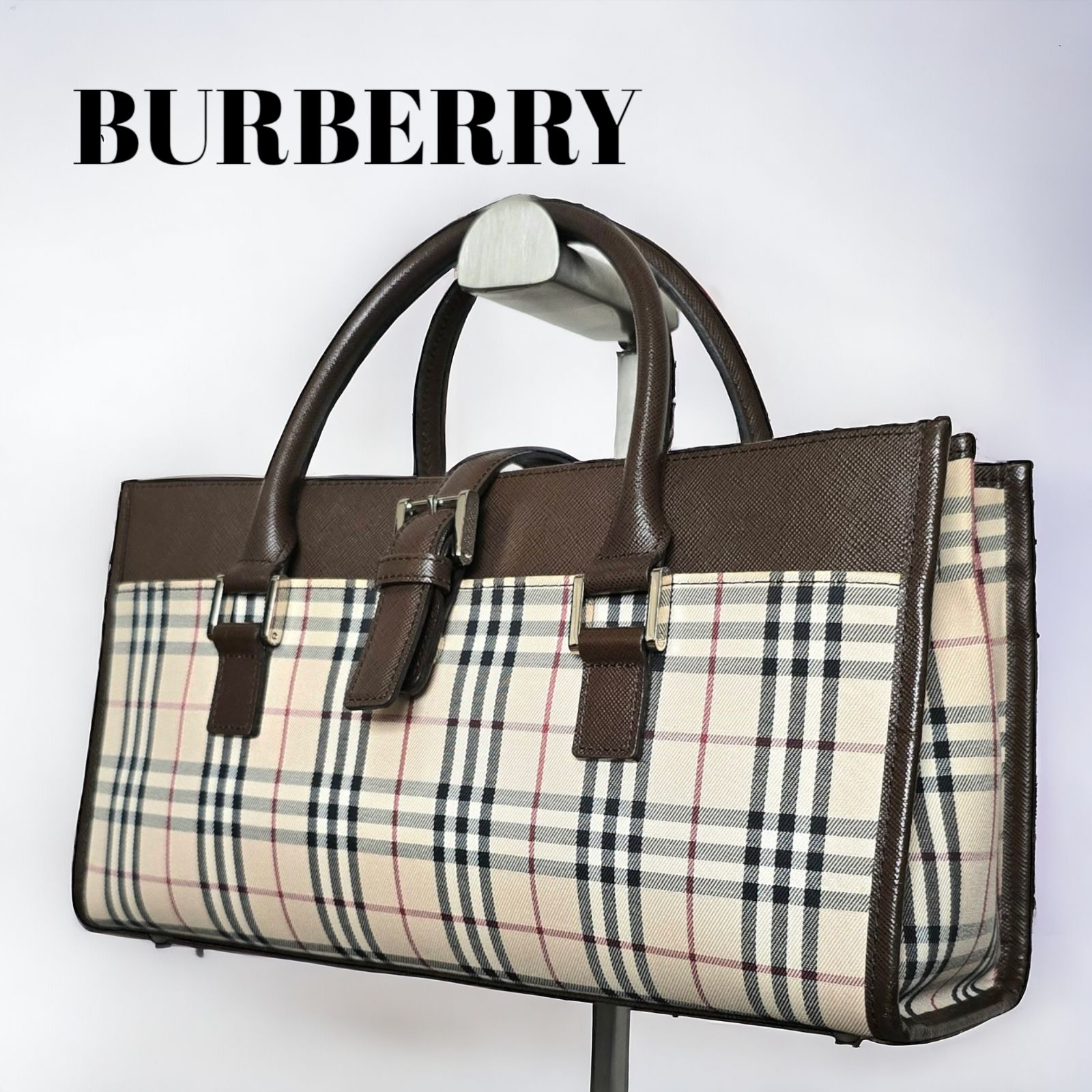 美品 BURBERRY バーバリー ハンドバッグ トートバッグ 鞄 手提げ 底鋲 ノバチェック柄 ベージュ系 レディース - メルカリ