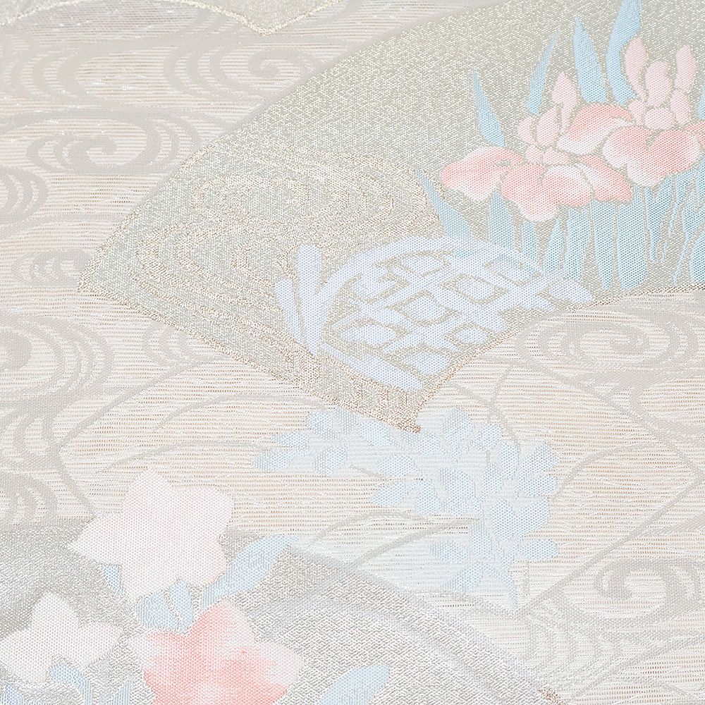 専用◆N-810◆美品 絽『ベージュ×桔梗』唐織 夏着物 正絹 夏袋帯 夏帯 未着用 袋帯 夏用 絽 桔梗 芝草 銀糸 着物 074a d - メルカリ