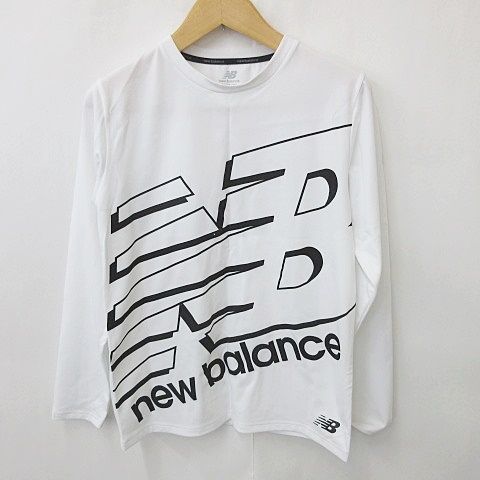 ニューバランス NEW BALANCE Tシャツ カットソー ロンT 長袖 丸首 ロゴ 白 黒 ホワイト ブラック M