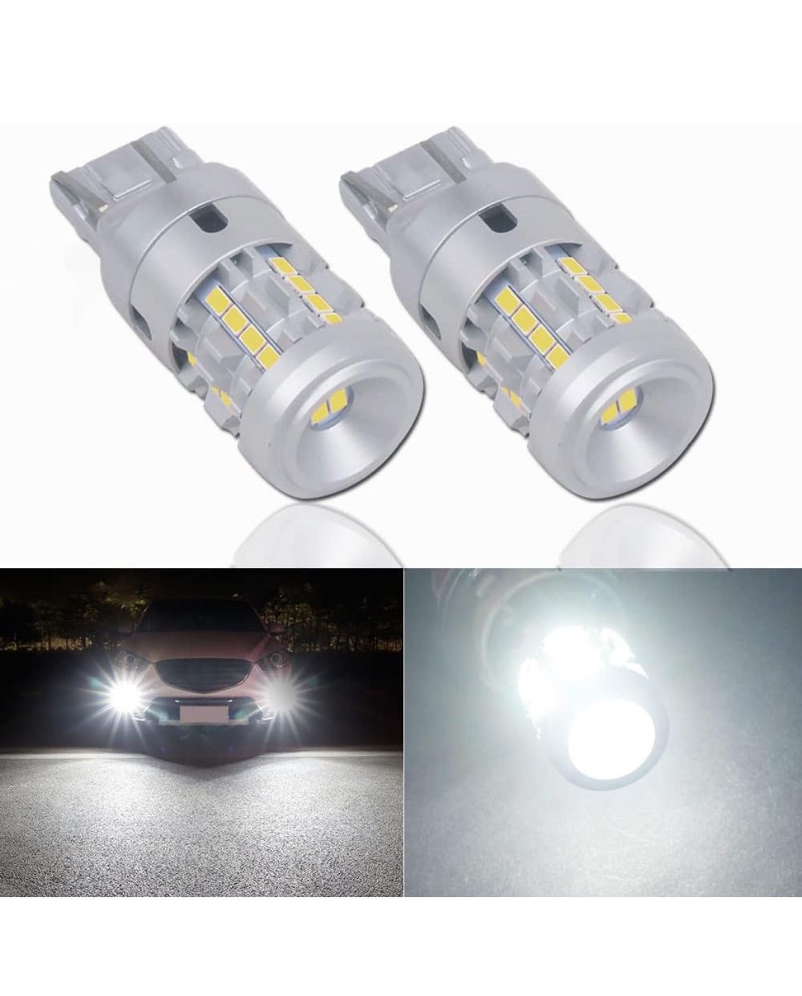 Eseastar T20 W21/5W 7443 LED ダブル 爆光 バルブ ホワイト 12V-24V ストップ テールランプ ブレーキランプ ポジション バックライト CANBUSキャンセラー抵抗内蔵 車検対応 2個セット