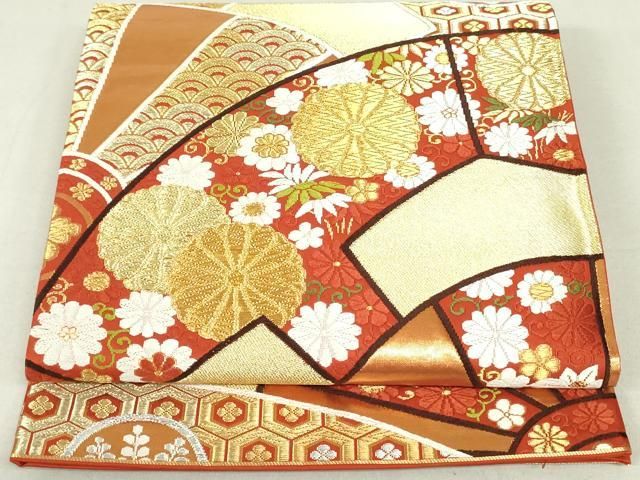 平和屋着物○両面 六通柄 京袋帯 市松吉祥文 金糸 CAAT8054hy