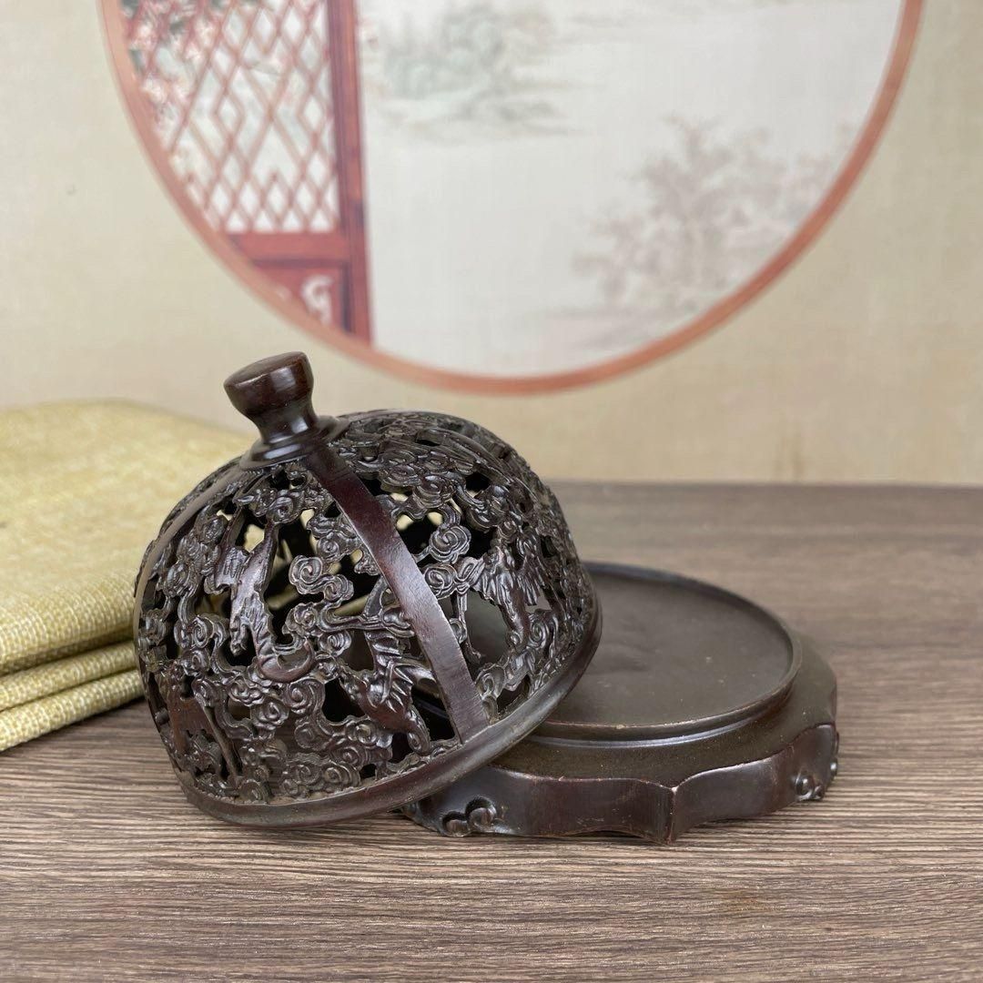 銅 細工 浮紋如意薫炉 薫香炉 禅室安神香炉 茶道香炉 装飾品