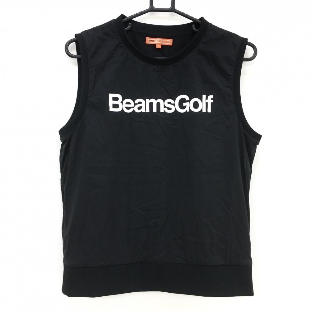 【超美品】ビームスゴルフ アウターベスト 黒×白 フロントロゴ 裏地メッシュ レディース L ゴルフウェア BEAMS GOLF