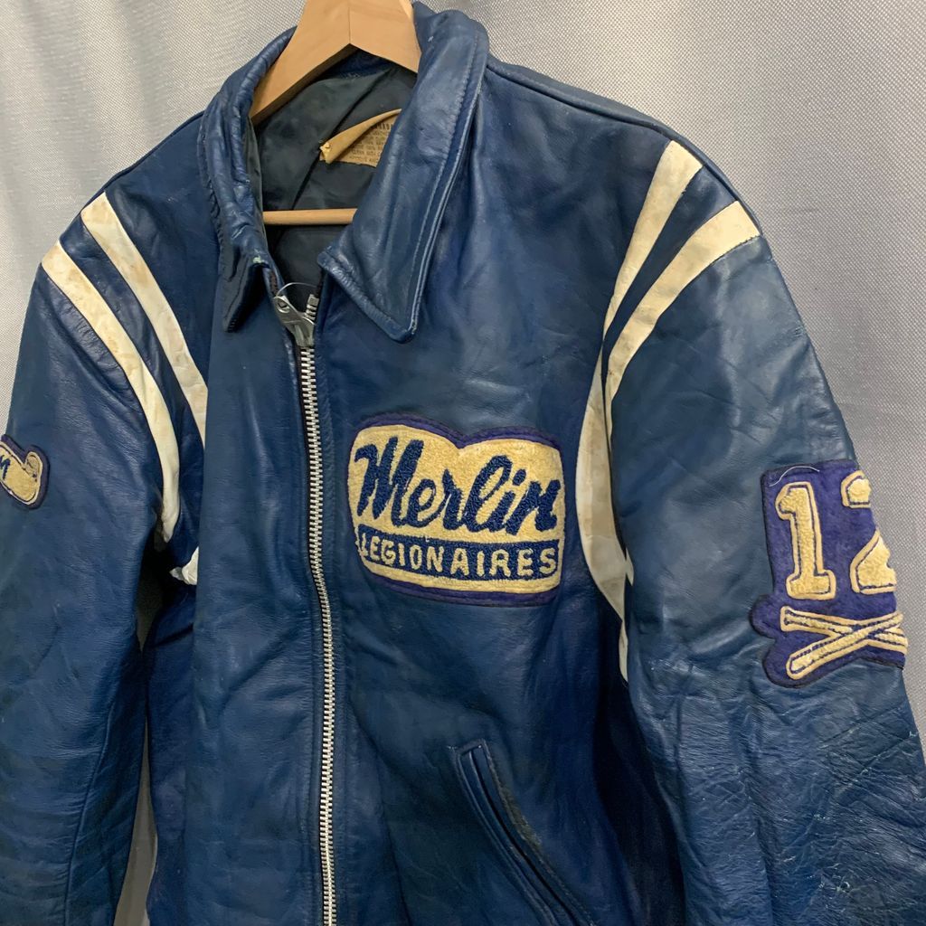 Vintage 70s ATHLETES アスレチック WEAR ウエア CO. LTD レザー バーシティ ジャケット レザー スタジャン ジャケット ブルゾン No.I369