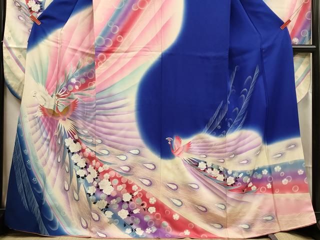 平和屋着物□豪華振袖 孔雀花文 ラインストーン 暈し染め 金銀彩