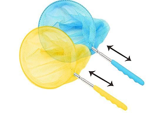 イエロー+ブルー 虫取り網 5段伸縮 魚取り 昆虫ネットバタフライ トンボ 伸縮式 虫取りアミ 屋外ツール コンパクト 昆虫採集 水陸両用網 おもちゃ 軽量 調節 イエロー+ブルー