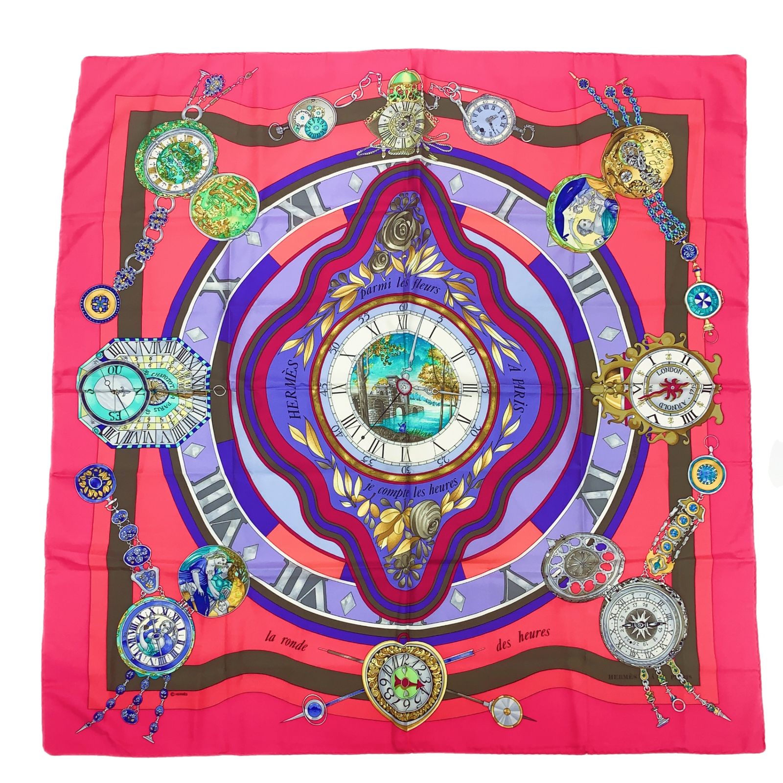 【HERMES】カレ90 ーla ronde des heures ー HERMES エルメス カレ90 la ronde des heures 時の輪舞 マルチ