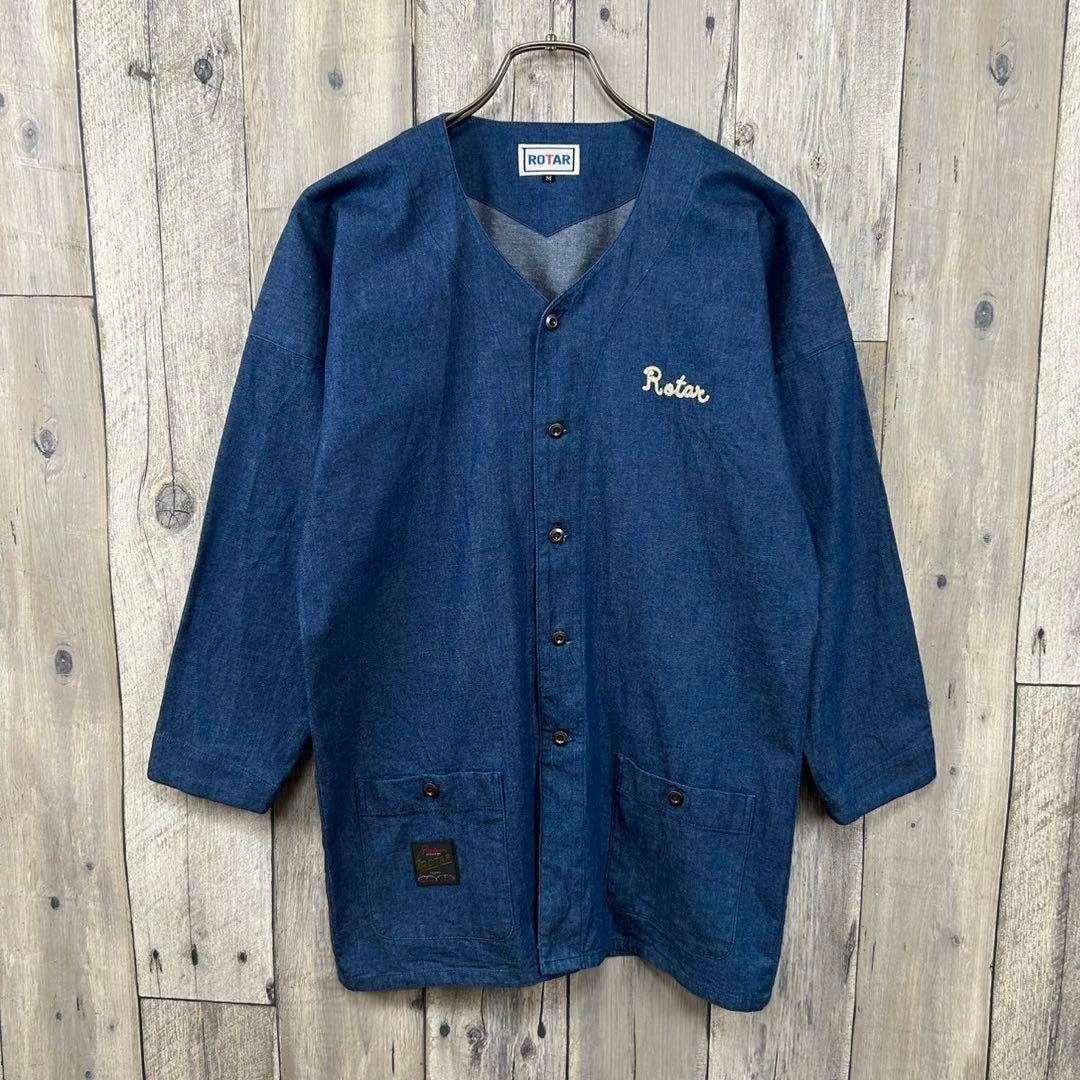 ROTAR ローター 日本製 ノーカラー 鯉口 長袖 デニム シャツ M