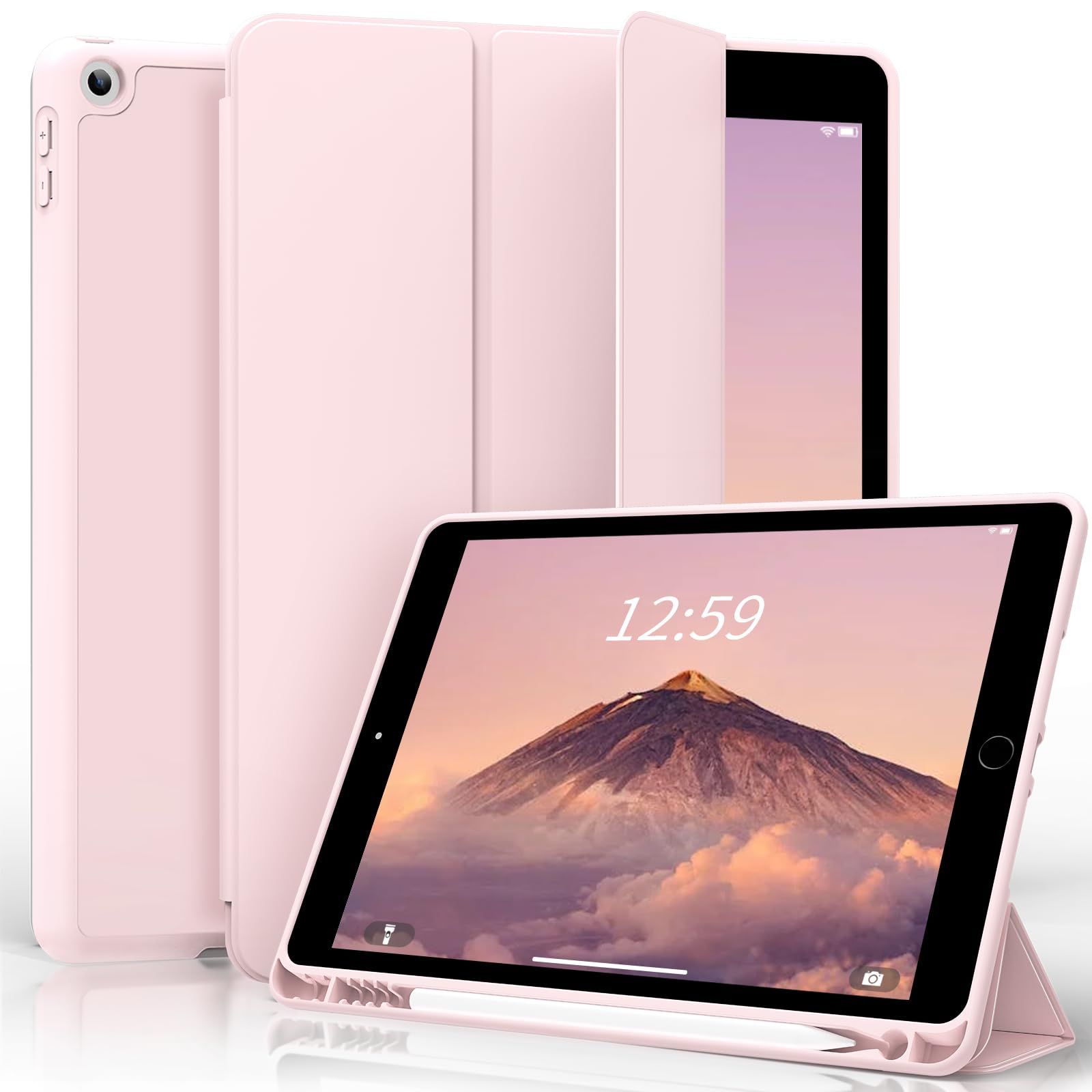 数量 2021 iPad ケース 第8世代 第7世代 2020 2019 三つ折りスタンド オートスリープ ウェイク ソフト TPU ペン収納 薄型 軽量 9世代 耐衝撃 10.2インチ SQBEBS ピンク