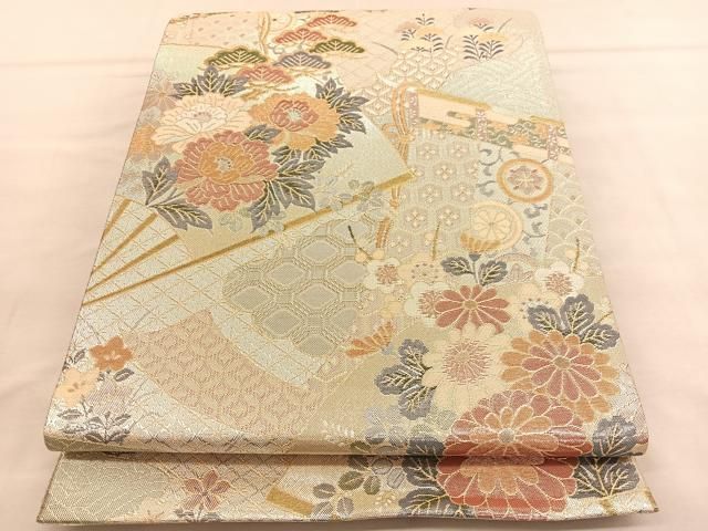 平和屋着物◎佐賀錦 六通柄袋帯 几帳扇面花文 金銀糸 正絹 逸品 未使用