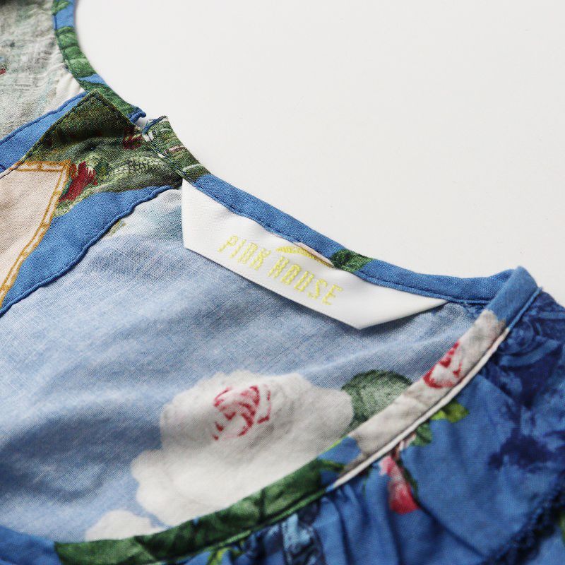  定価68200円 2025 AW ピンクハウス PINK HOUSE 綿ローン ブーケモチーフプリントミディワンピース ブルー その他 その他