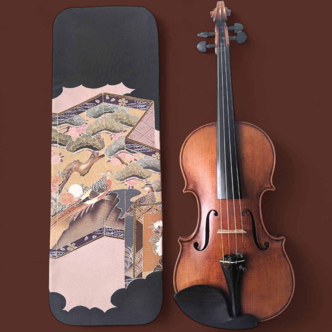 松と雉 |silk violin blanket| 長方形 バイオリンケース中敷きマット バイオリン ヴァイオリン 音楽ギフト