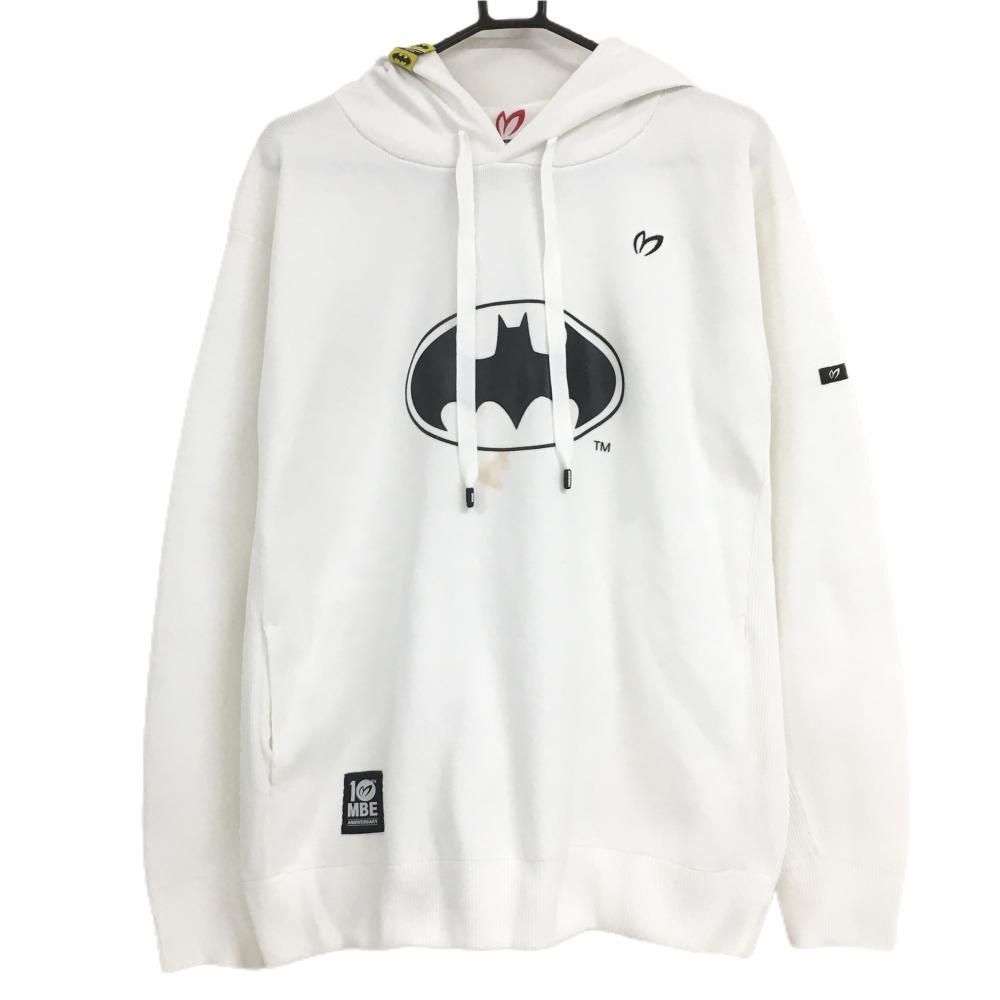 マスターバニー×バットマン フード付セーター 白×黒 BATMAN 10周年 ニット メンズ 5 L ゴルフウェア MASTER BUNNY EDITION