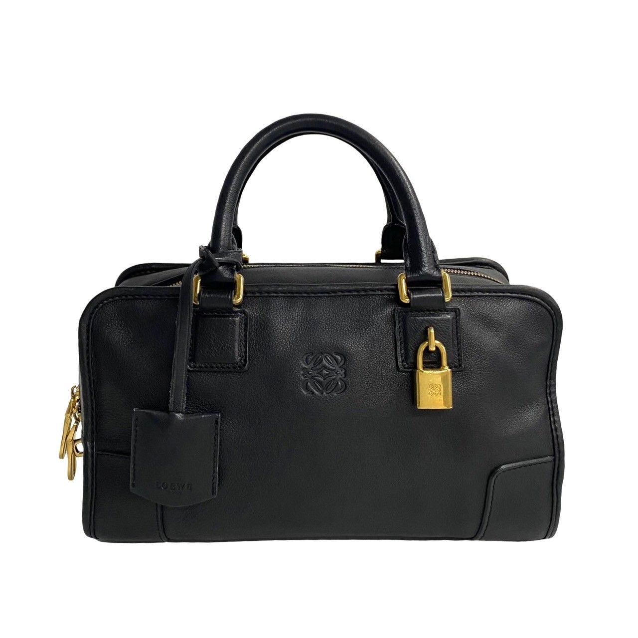 LOEWE ロエベ ボストンバッグ　アナグラム　レザー　ブラック　カデナ 極 美品 カデナ 鍵付 LOEWE ロエベ アナグラム ロゴ アマソナ 28