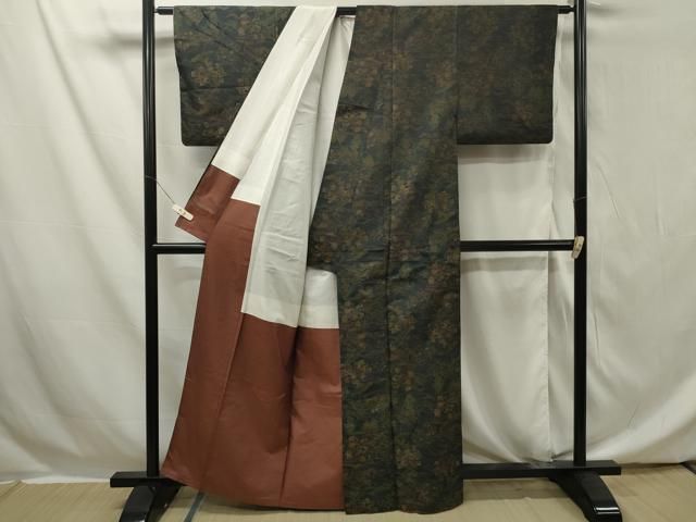 平和屋着物□本場大島紬 泥染め 鏡裏結び紐花文 正絹 逸品