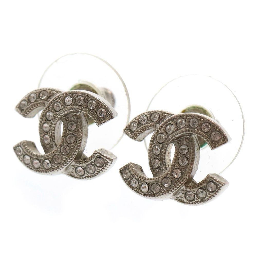 CHANEL シャネル ココマーク ピアス ラインストーン シルバー メタル アクセサリー F22V