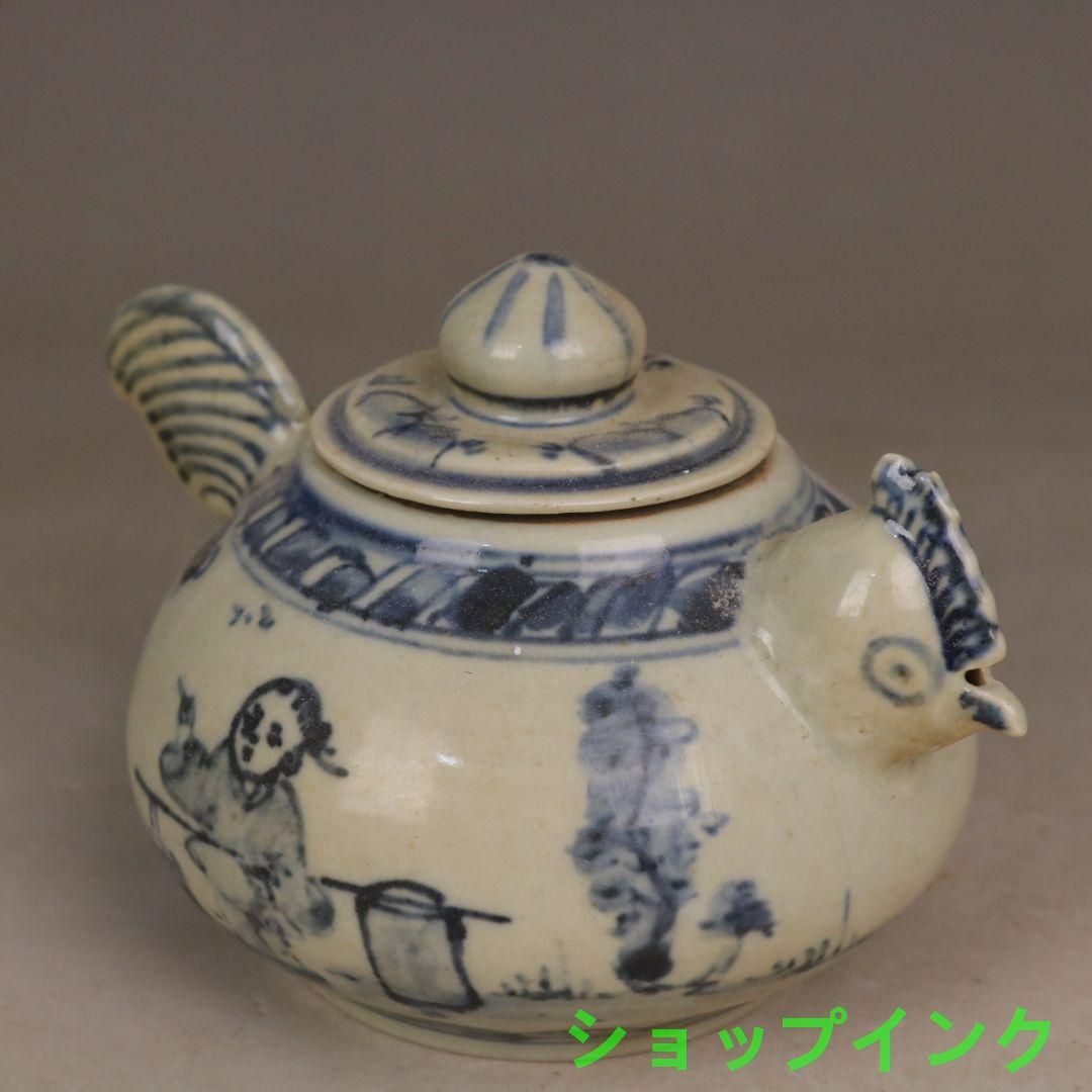 青花手描 き担水 案内路 図鶏頭壺 急須 陶磁器 装飾品 現代工芸