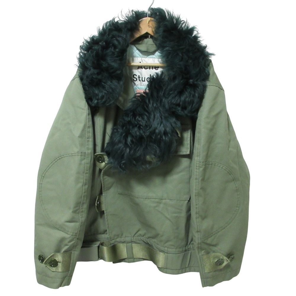 Acne Studios アクネストゥディオズ Cees Coat With Genuine Shearling Trim ムートンファートリム シースコート 36 グリーン レディース 古着
