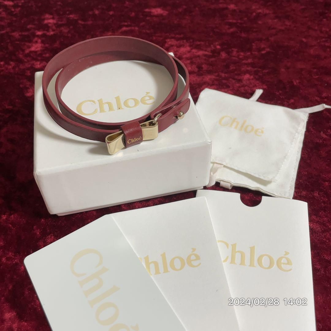 Chloe クロエ リボン レザー ブレスレット バングル アクセサリー 箱付 