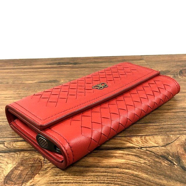 305 送料込み！ 極美品 BOTTEGAVENETA 長財布 蝶々 レッド 箱