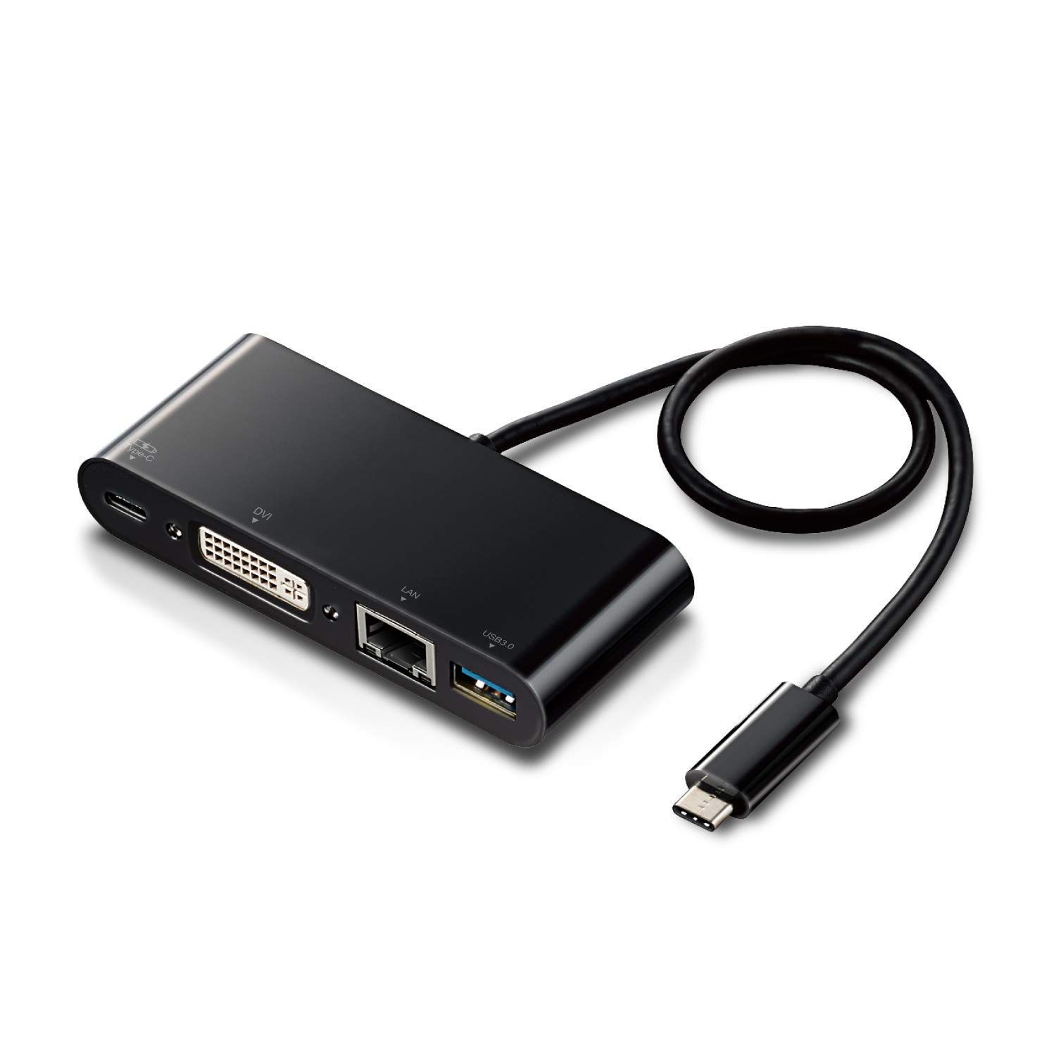 【在庫処分】ブラック 30cmケーブル [充電用Type-C1ポート/USB(3.0)1ポート/DVI1ポート/LANポート] PD対応 DST-C11BK Cハブ ドッキングステーション Type-C エレコム