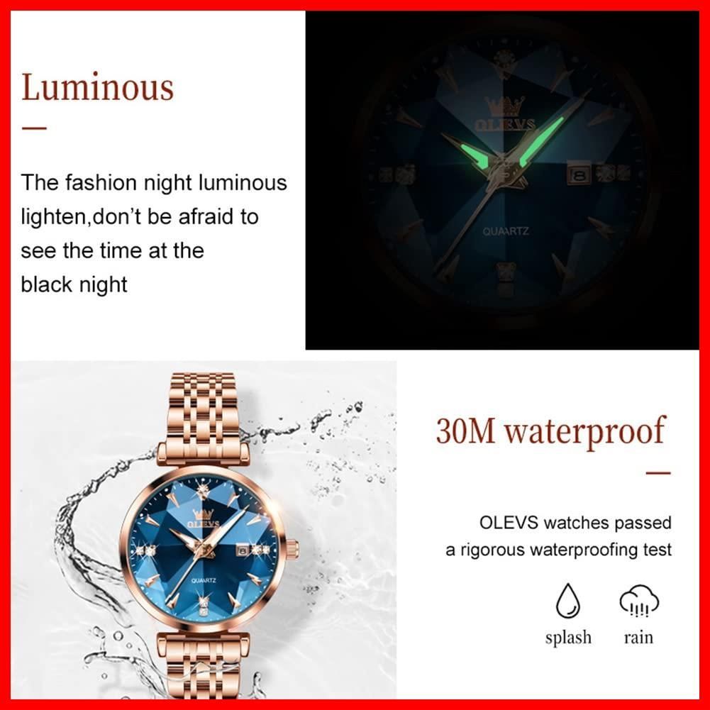 バレンタイン プレゼント 防水 夜光 watch 日付 見やすい 女性時計 for シンプル文字盤 かわいい women クォーツ レディース ブルー 腕時計 OLEVS