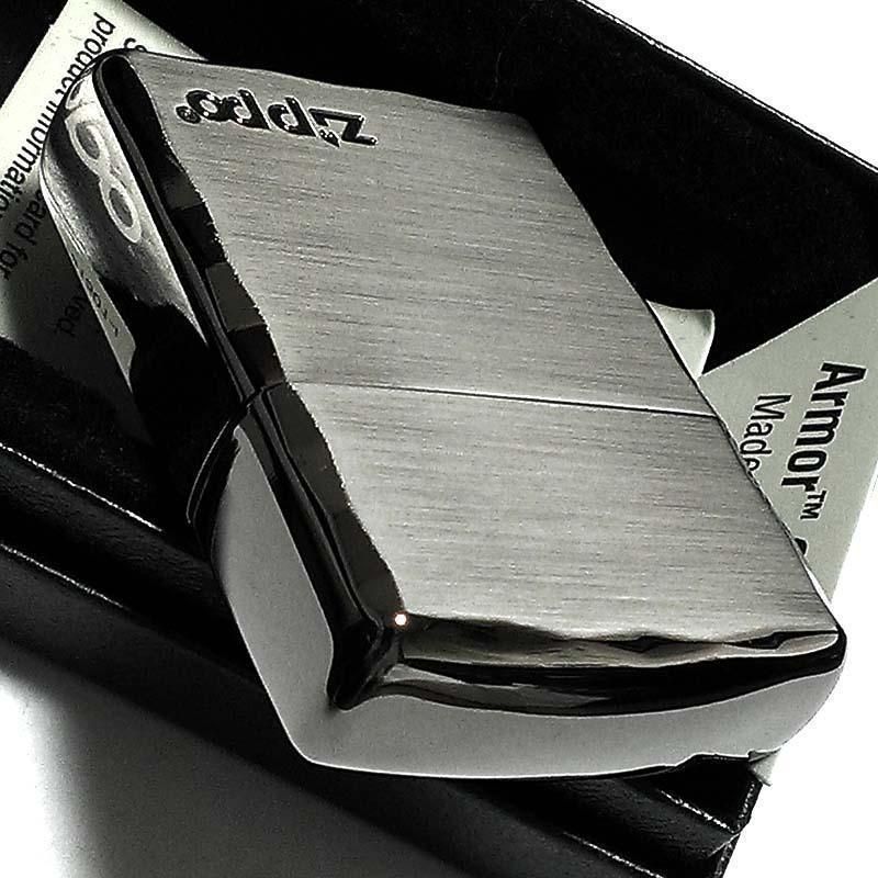 ZIPPO ライター アーマー ジッポ 重厚 シンプル ロゴ シルバーサテン＆ブラック 両面コーナー彫刻 黒銀 渋い かっこいい おしゃれ ギフト  プレゼン - メルカリ