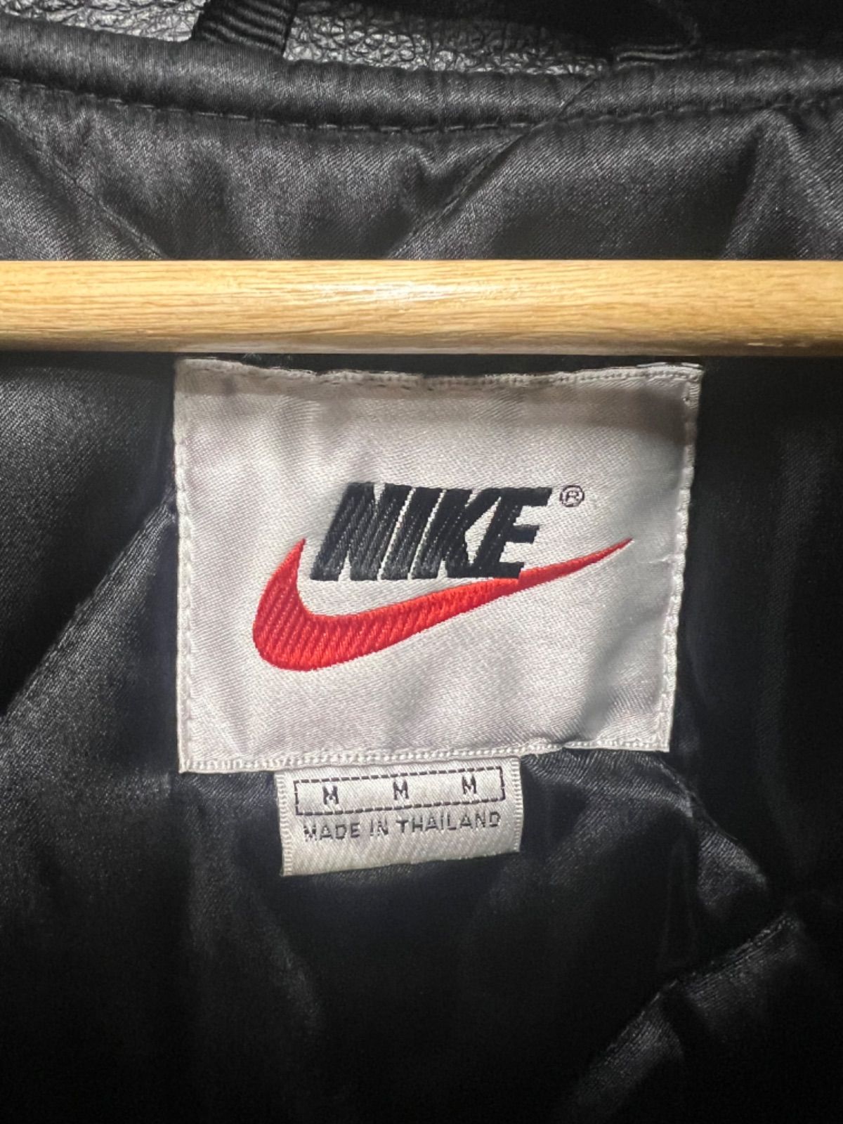 90s NIKE 袖レザー スタジャン スタジアムジャケット デカロゴ 