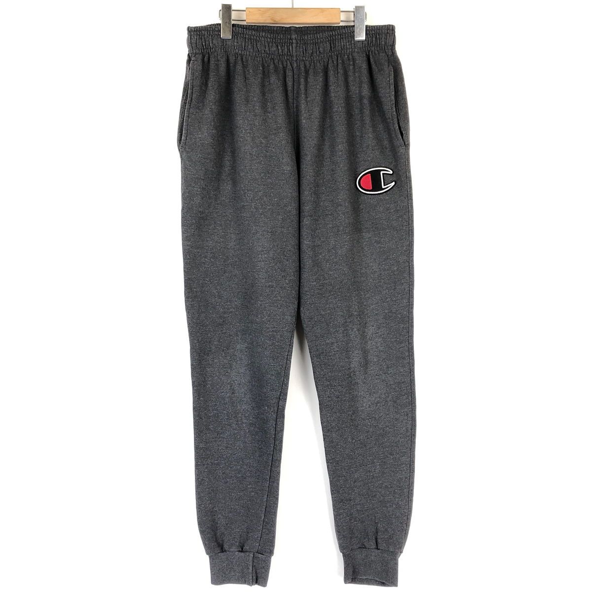 【古着】 Champion チャンピオン スウェットパンツ ワッペン デカロゴ テーパード 細身シルエット グレー系 メンズL 【中古】 n029468