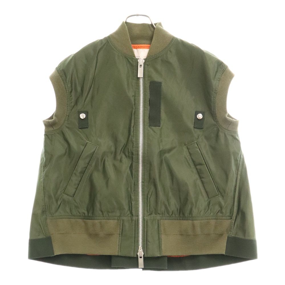 Sacai (サカイ) MA-1 ベスト ナイロン ジップアップジャケット カーキ 