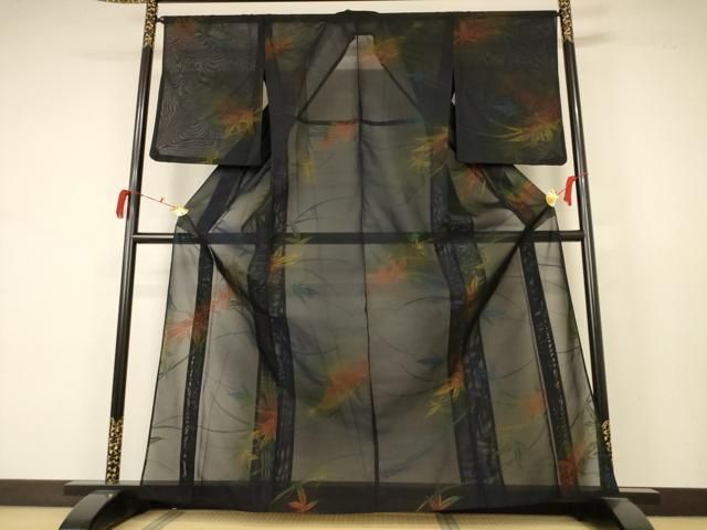 平和屋着物 夏物 小紋 紗 草葉文 正絹 AABB6722jd