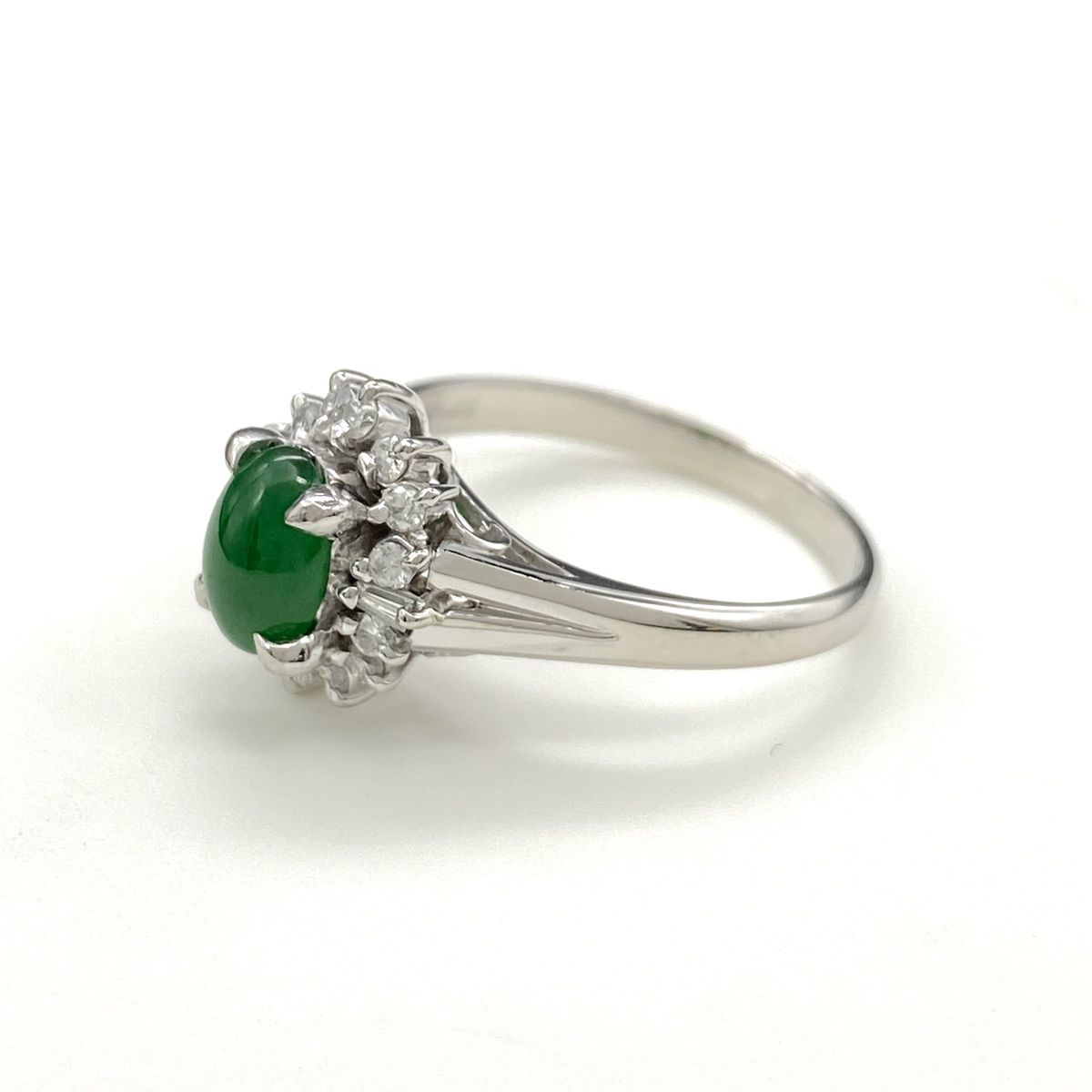 翡翠 デザインリング プラチナ 指輪 メレダイヤ リング 11.5号 Pt900 ヒスイ ダイヤモンド レディース