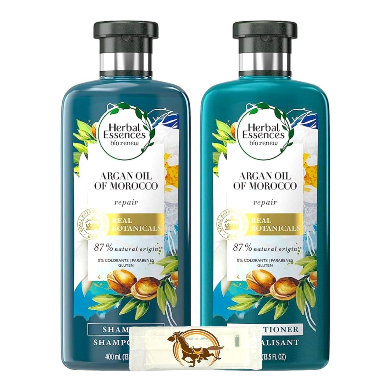ハーバルエッセンス ビオリニュー モロッカンオイル シャンプー 本体 400ml + コンディショナー 本体 400ml 各種1本セット + Kunutonnオリジナルロゴ入りおしぼり付 [各種1本セット]
