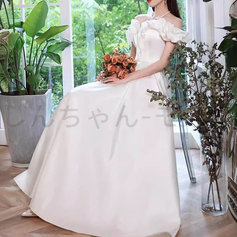 感動的な ウェディングドレス 結婚式 披露宴 二次会 前撮り フォト ウエディングドレス パーティードレス 感 韓国風 オフショルダー
