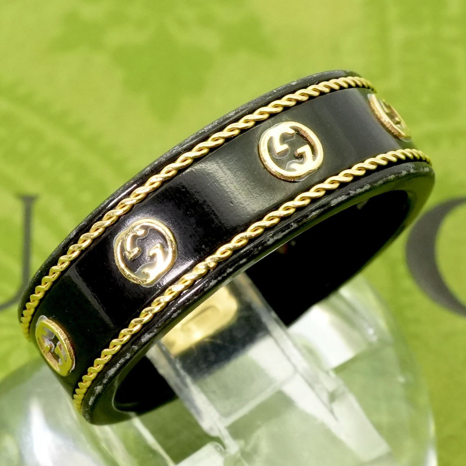 18号 グッチ インターロッキング ブラック アイコン リング/24-4303